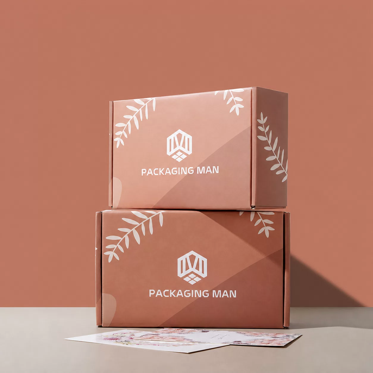 Rose Gold Packaging Box with Botanical Leaf Pattern